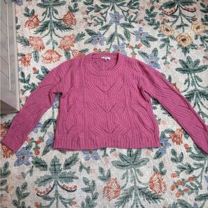 Madewell Pink Openwork Waffle Crewneck Sweater